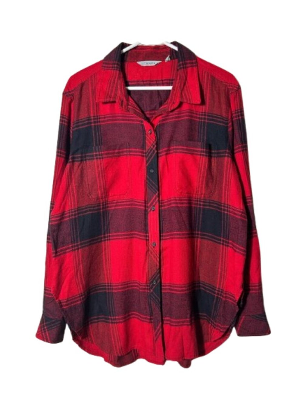 Athleta red buffalo plaid light button up flannel shirt womens L